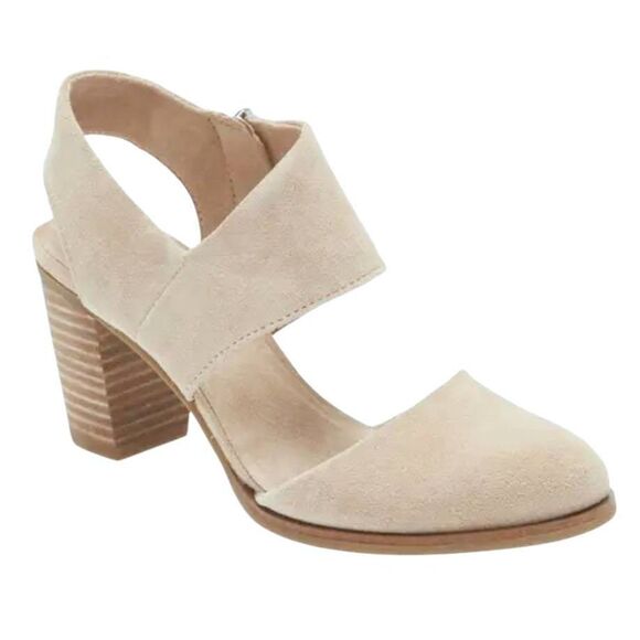 Toms Block Heel Natural Pumps Size 8 Suede Upper Round Toe - Picture 1 of 9